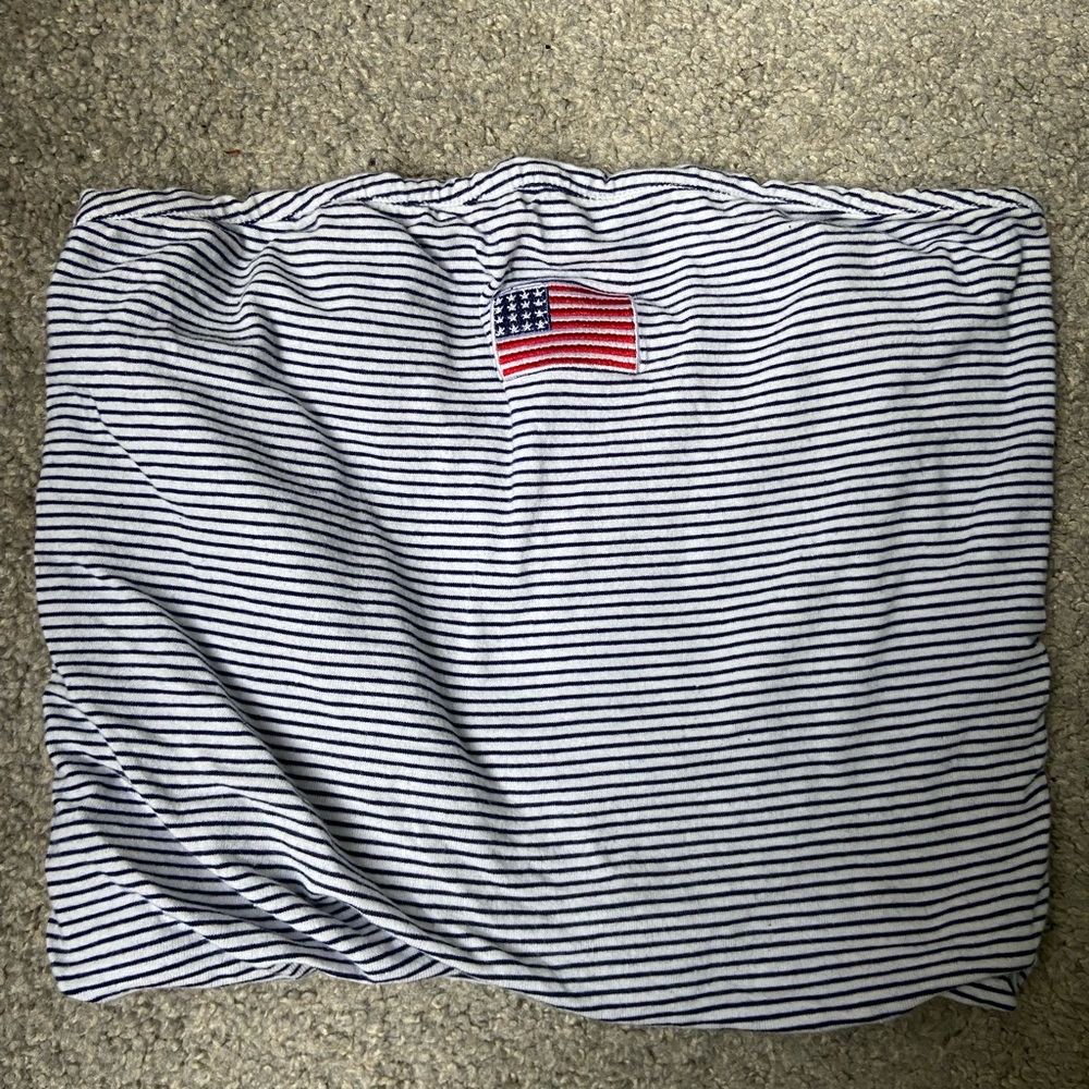 MAD Engine Navy and White Striped Tube Top with American Flag